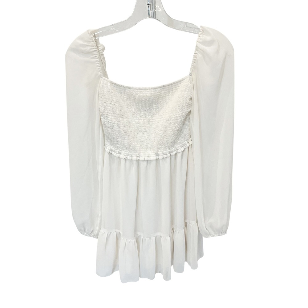 Wilfred Aritzia Tempest Mini Dress White Smocked Square Neck‎ Puff Sleeve Sz XXS